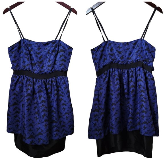 Kensie Girl Blue and Black Empire Waist Strapless Print Dress - Picture 1 of 15
